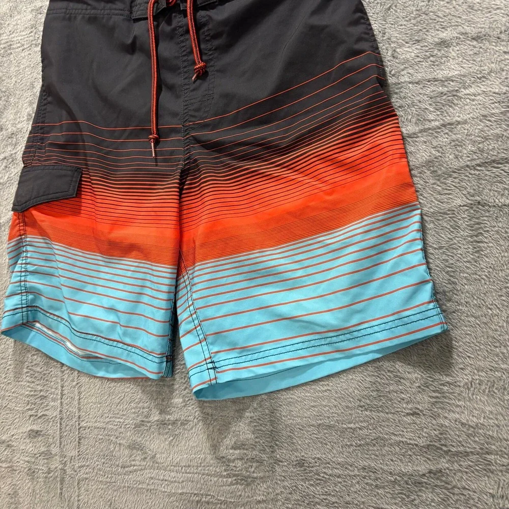George M Black Orange Blue Ombre Striped Board‎ Shorts Mens Casual Festival